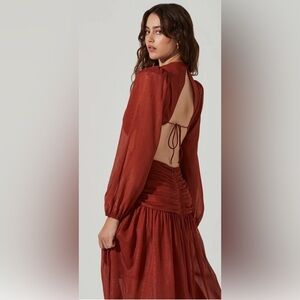 380.  Astr the Label Metallic Twist Cutout Waist Maxi Dress